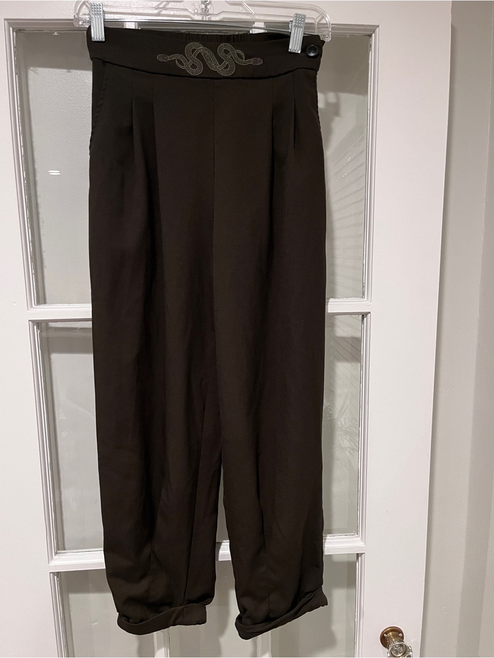 NWT Disturbia Snake Embroidered Balloon Trousers Olive Green Sz 4